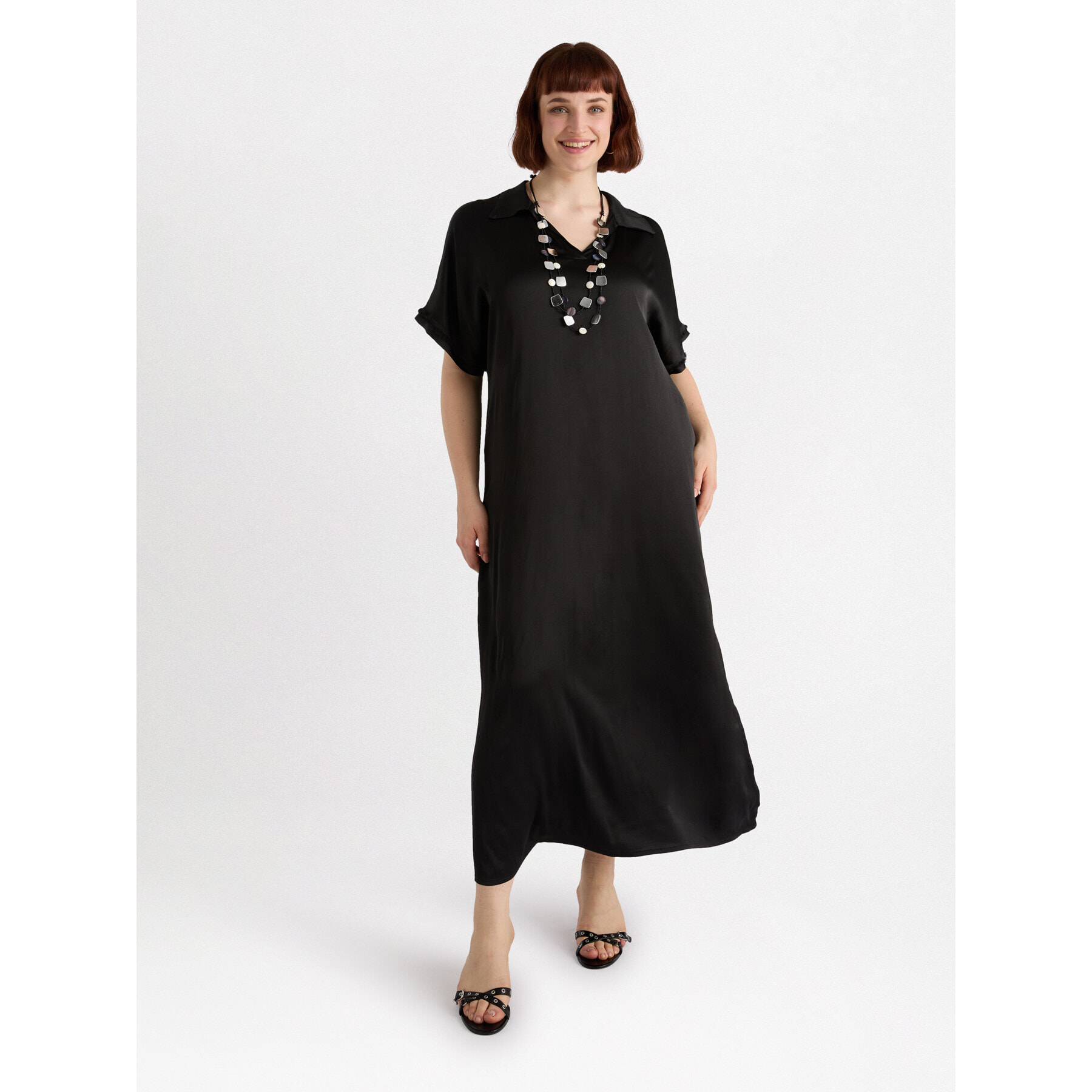 Fiorella Rubino - Vestito lungo con colletto in raso stretch - Nero