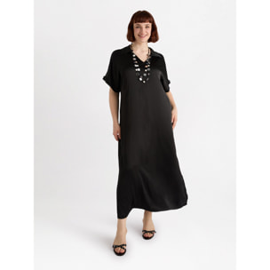 Fiorella Rubino - Vestito lungo con colletto in raso stretch - Nero