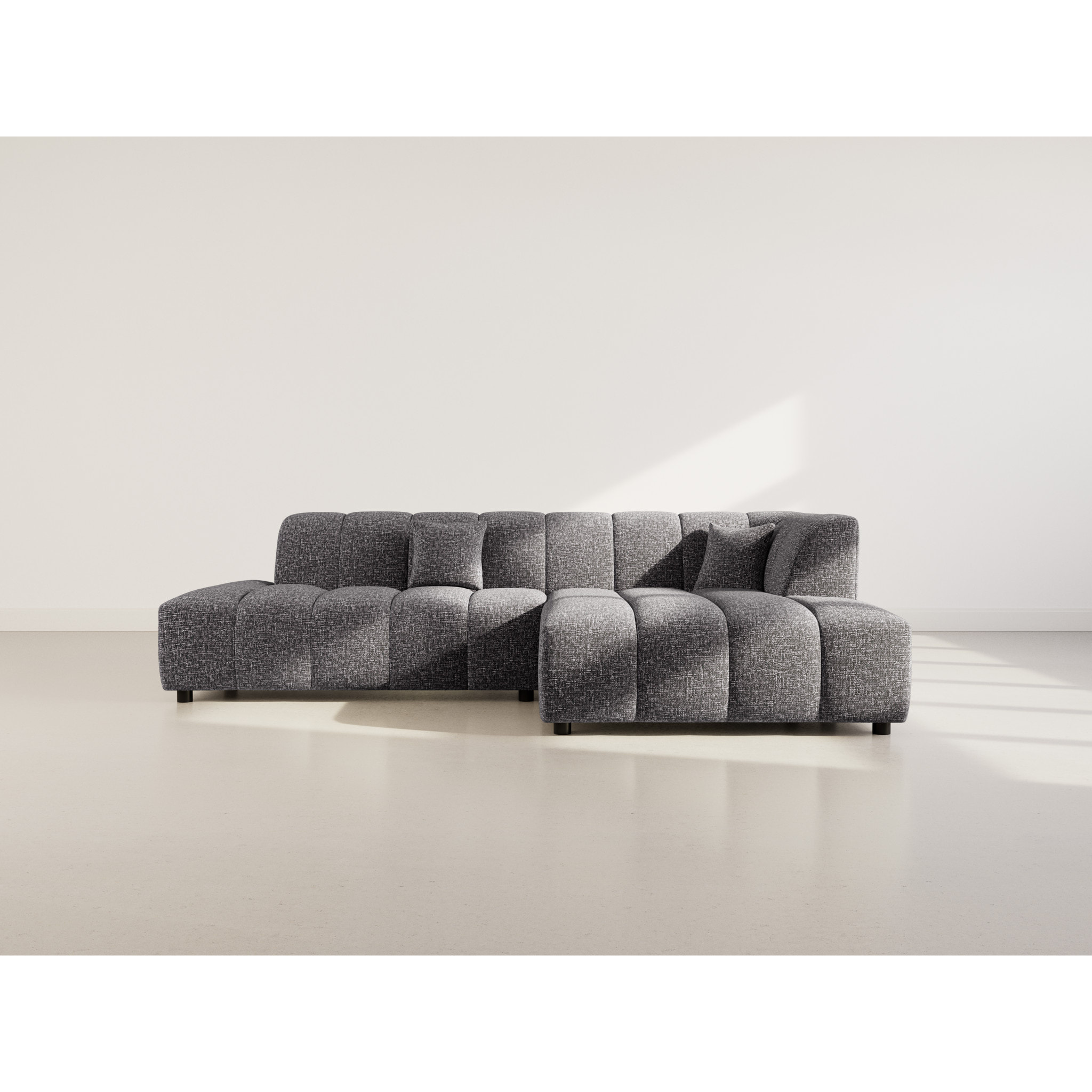 Curtis - canapé d'angle droit 4 places sans accoudoir en tissu texturé - Gris foncé