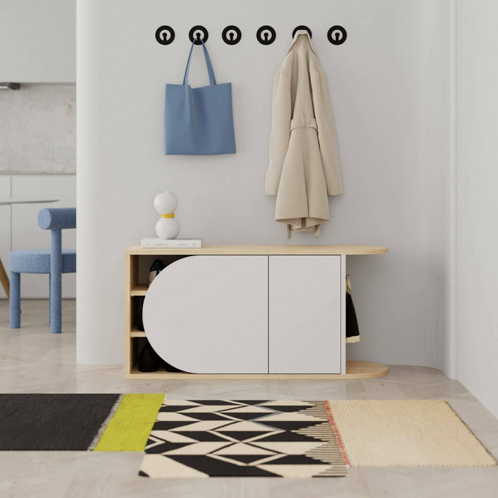 Scarpiera Kyle, Mobile portascarpe, Armadio da ingresso multiuso, Mobiletto per calzature, 104x37 h50 cm, Quercia e Bianco