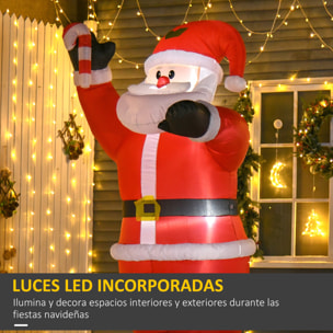 Papá Noel Inflable 240 cm Papá Noel Hinchable con Bastón Luces LED e Inflador Eléctrico Decoración Navideña para Exteriores Interiores Multicolor