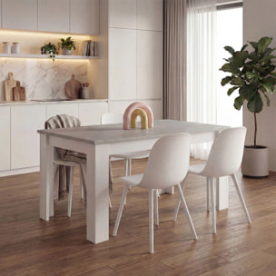 Mesa de comedor extensible en blanco artik y gris cemento 123-173x75 cm Sira Blanco Artik (Blanco Mate) - Gris Cemento