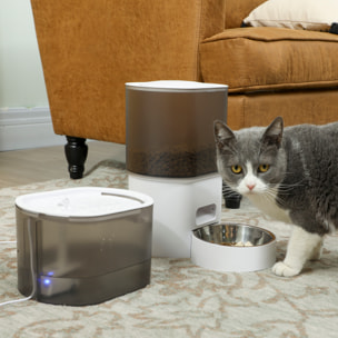 Ensemble distributeur croquettes chat et fontaine à eau blanc