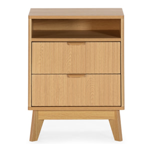 Mesita de noche Oporto 2 cajones 1 hueco efecto Roble