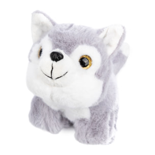 Peluches extra morbido e soffice. Design husky con meccanismo arrotolabile. 18 cm.