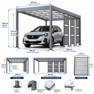 Carport aluminium Trigano - LIBECCIO + 3 claustras - 16 m²