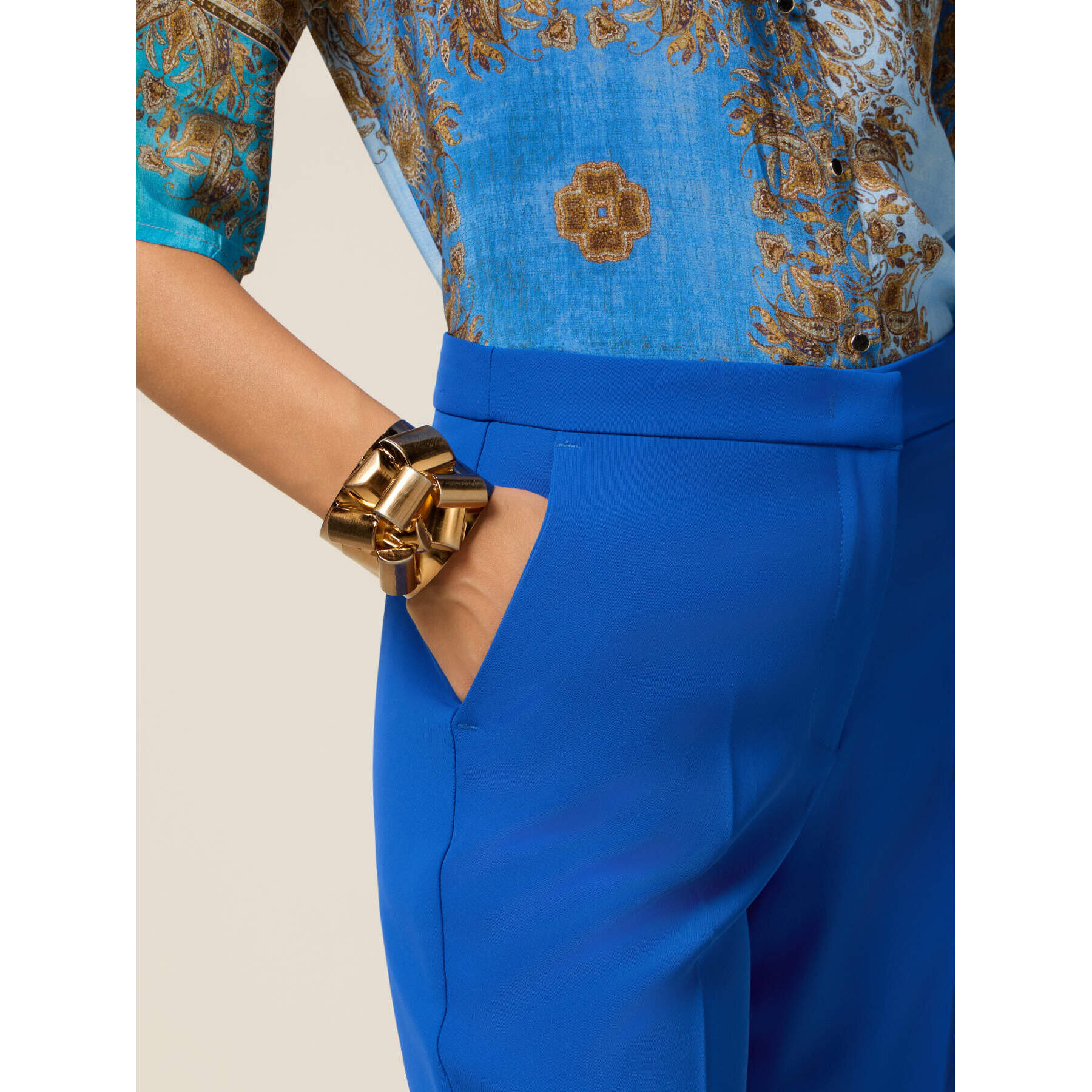 Oltre - Pantaloni palazzo in tessuto crêpe - Blu