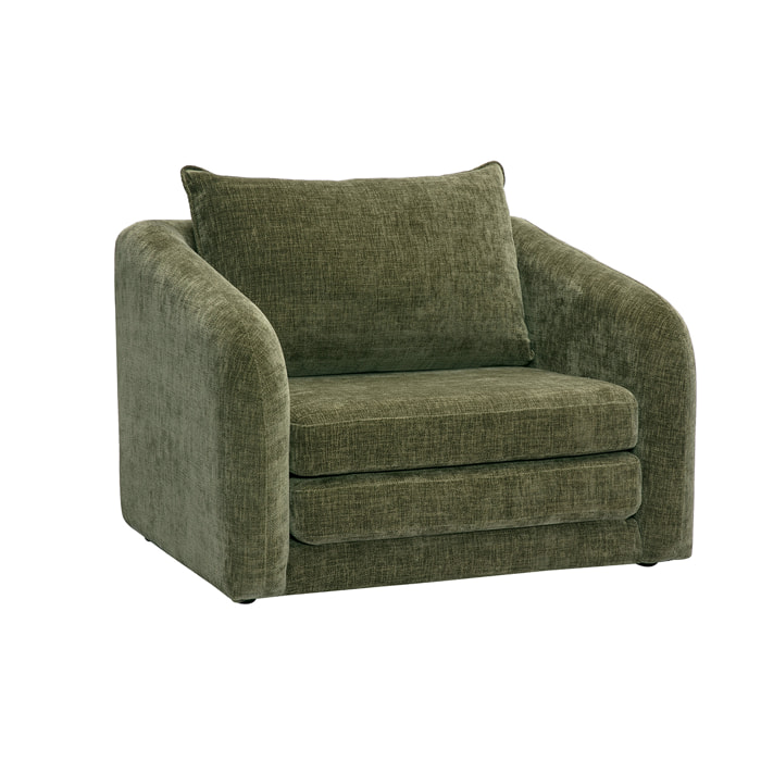 Fauteuil convertible en tissu effet velours texturé vert kaki MAHAUT