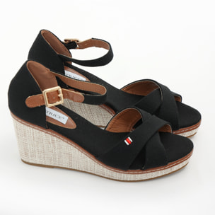 Sandali in tessuto con zeppa