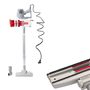 Aspirador de mano rojo con 600W de potencia y 800 ml de capacidad.