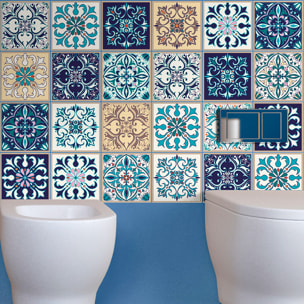 Stickers muraux - Sticker Mural Carrelage adhésif Cuisine Salle de Bain - 24 STICKERS CARRELAGES AZULEJOS LARISSA