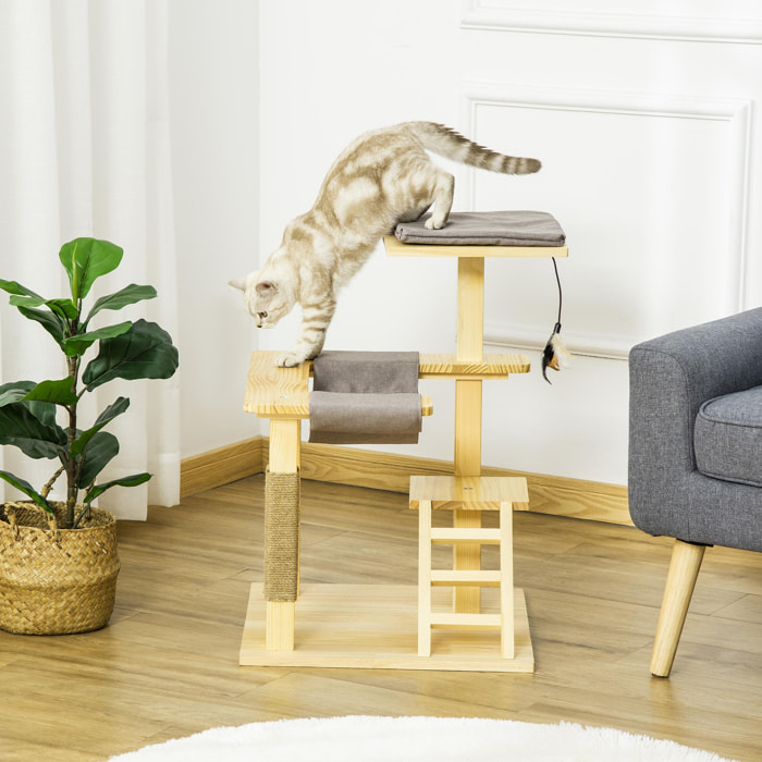 Árbol Rascador para Gatos de Madera 65 cm con Plataformas para Interior Exterior