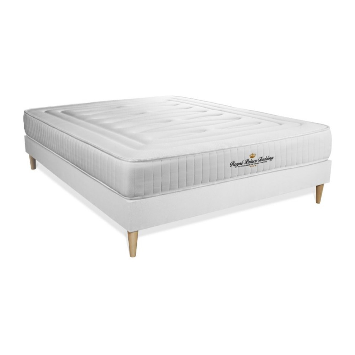 Pack prêt à dormir matelas LANCASTER ressorts ensachés et mémoire de forme + sommier kit blanc + Couette + 2 oreillers