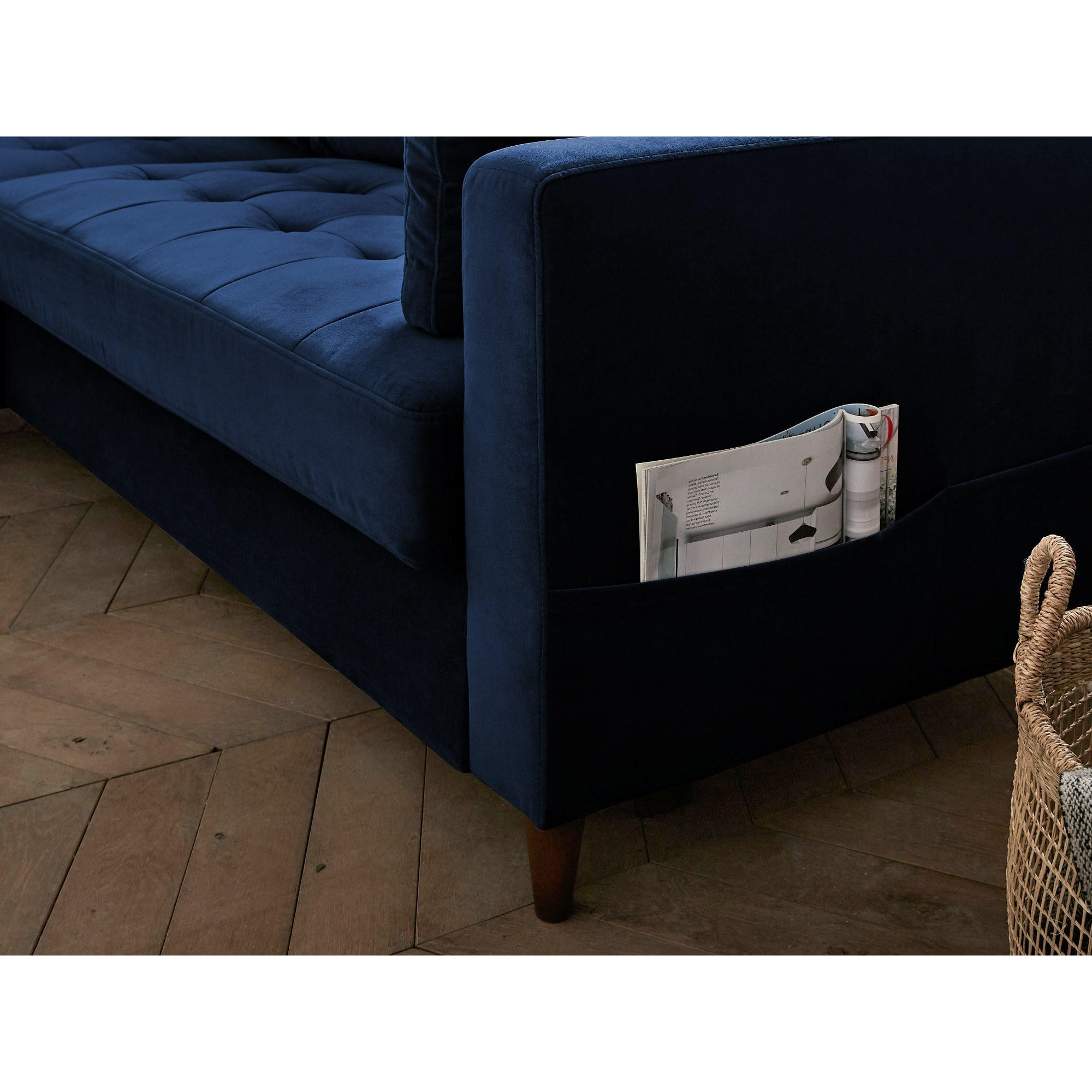 Anna - canapé d'angle gauche - 4 places - convertible avec coffre - en velours - Bleu nuit