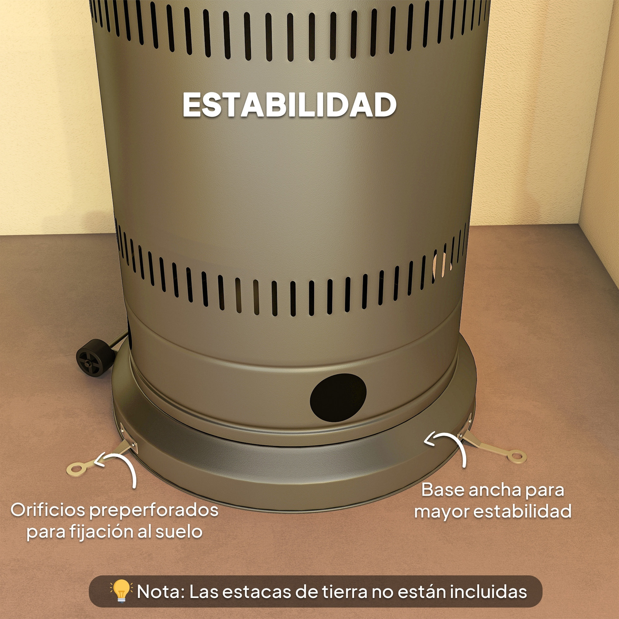 Estufa de Gas Butano, 13 KW, Calefactor de Exterior a Gas Portátil con Temperatura Ajustable, Protección contra Vuelcos, Encendido Piezoeléctrico y Ruedas, Apta para Butano y Propano, Gris