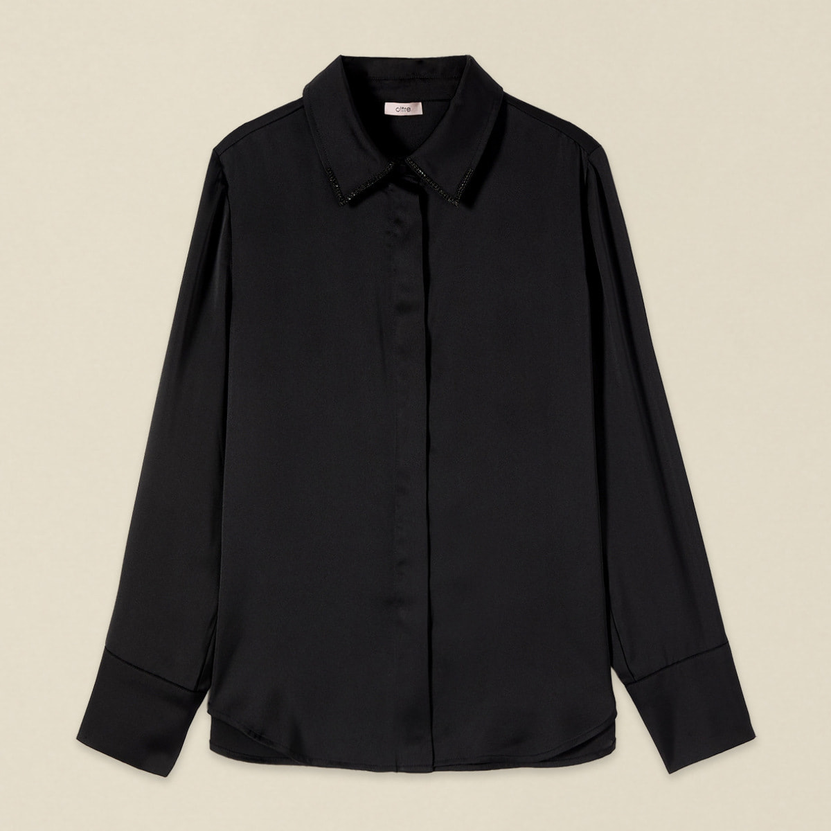 Oltre - Camicia in raso con colletto gioiello - Nero