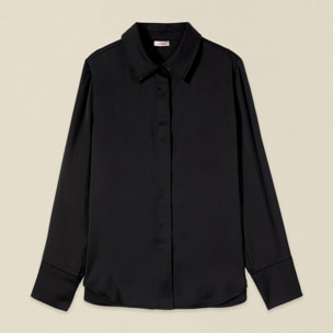 Oltre - Camicia in raso con colletto gioiello - Nero
