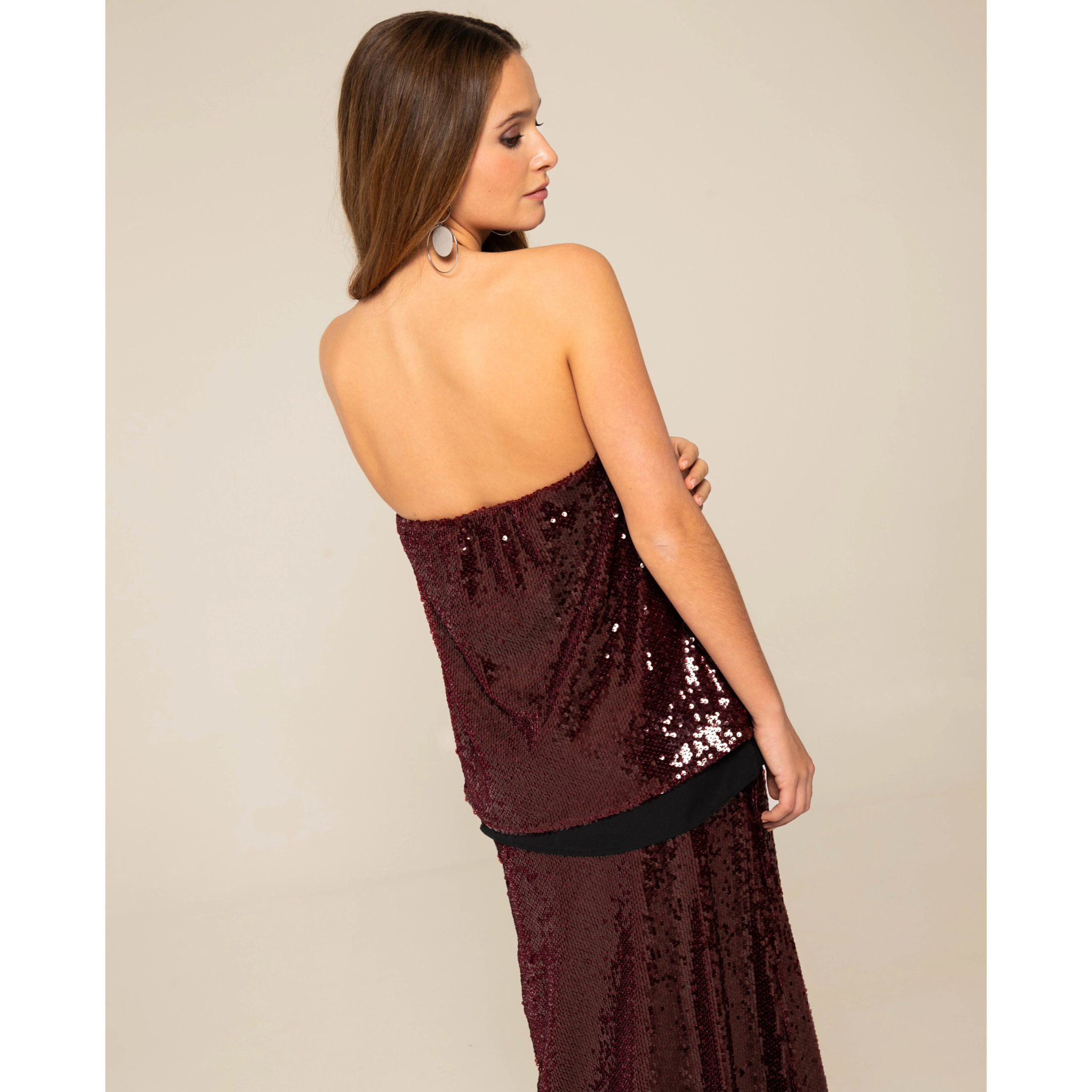 Top palabra de honor con lentejuelas y forro de gasa de mujer