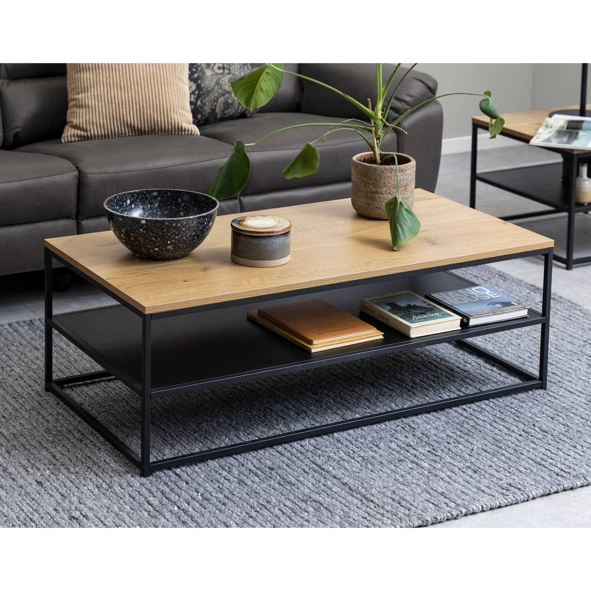 Salida - table basse - effet bois et métal noir - 120 cm - Bois / Noir