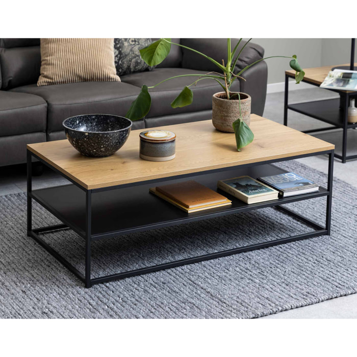 Salida - table basse - effet bois et métal noir - 120 cm - Bois / Noir