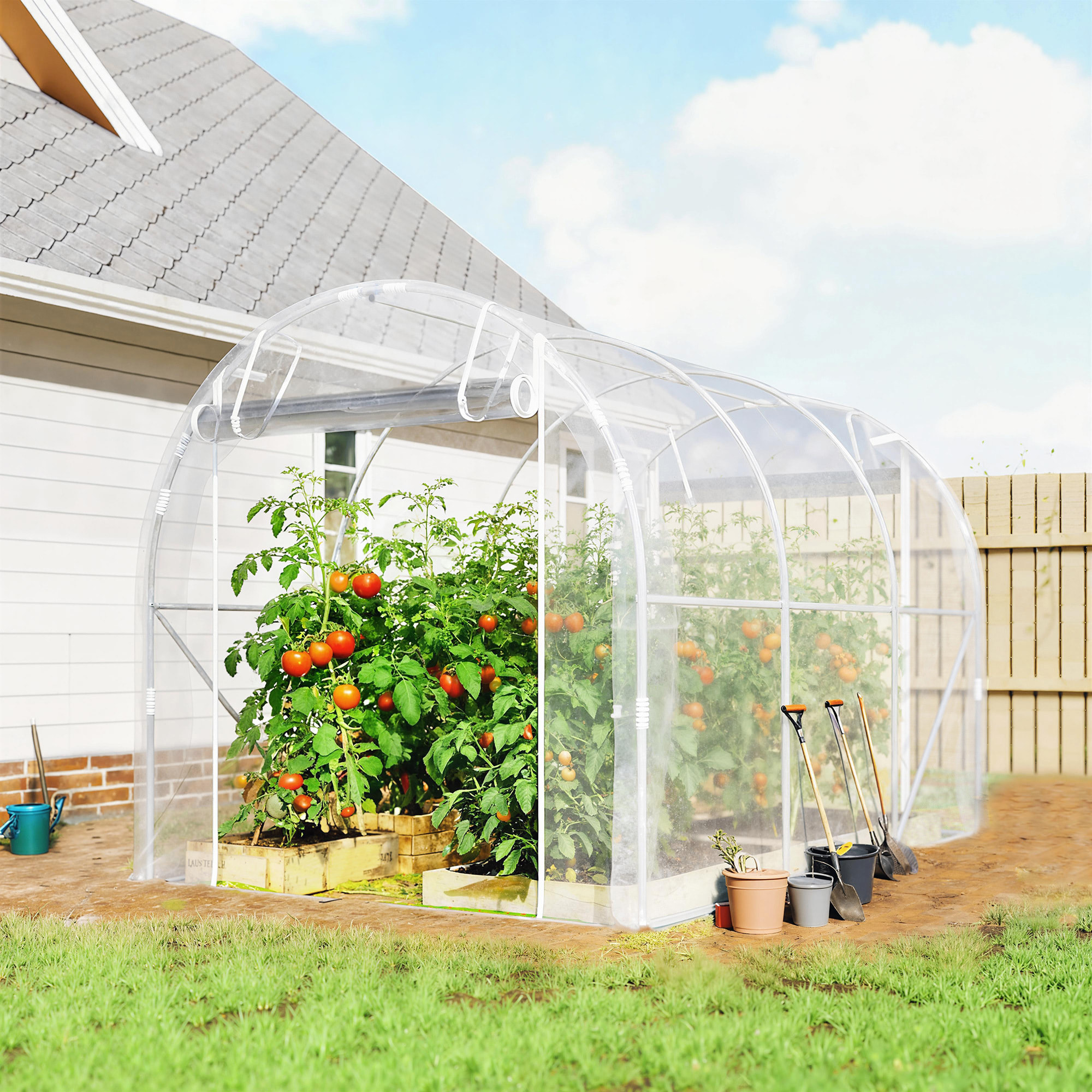 Invernadero de Exterior 3x2x2 m, Invernadero de Túnel con 2 Puertas Enrollables, Marco de Acero Galvanizado y Cubierta de PE 150g/m², Anti-UV, Impermeable, para Cultivos, Transparente