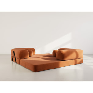 Nebula - Canapé 3 places convertible en velours texturé - Terracotta