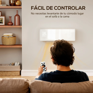 Calefactor Eléctrico Bajo Consumo Cerámico de Pared, 2000W, con 3 Modos, Pantalla LED, Termostato, Temporizador, Oscilación, Mando a Distancia, Detección de Ventanas Abiertas y Panel de Vidrio