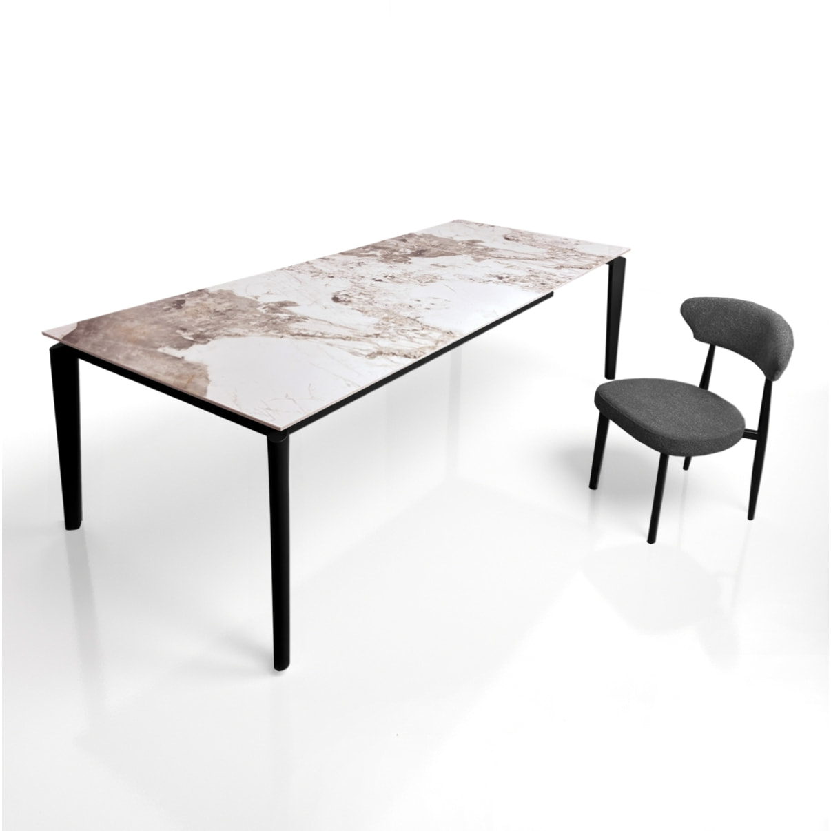 Table à manger extensible Tomasucci WIDE, en céramique, marbre onyx, gris, 160/220 × 90 × 77,5 cm