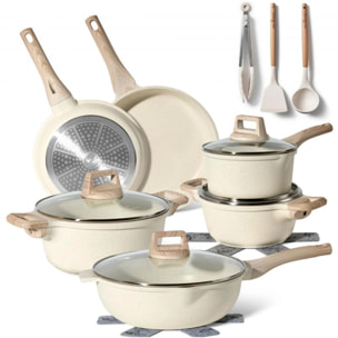 Batterie de cuisine 15 pièces Antiadhésif en Granit beige - Tous feux dont induction Just perfecto JL-788