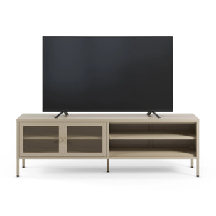 Meuble TV en métal beige 2 portes, 160 cm - Latem