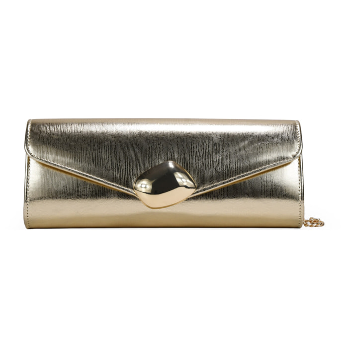 Bolso de fiesta dorado con solapa y aplique