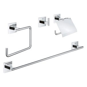 GROHE QuickFix - Start Cube - Set d'accessoires 4 en 1 pour salle de bain - Finition Chromée (à visser ou à coller)