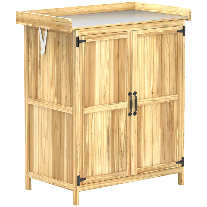 Armoire de jardin bois table de rempotage 2 en 1 - 2 portes, étagère - 74 x 43 x 88 cm