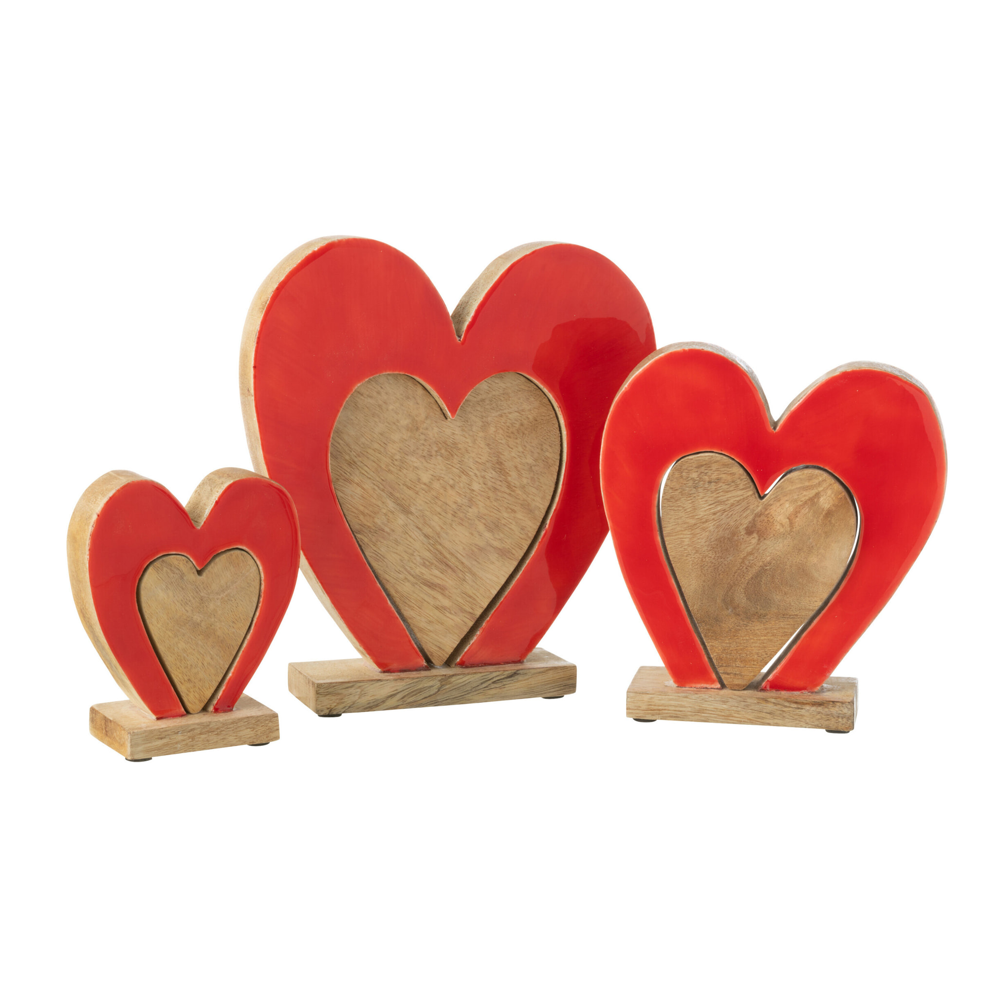 J-Line décoration Coeur Double Sur Pied - bois - rouge/naturel - large