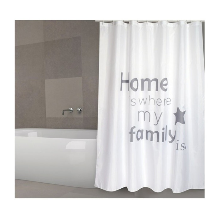 MSV Rideau de douche Polyester HOME 180x200cm QUALITE PREMIUM Gris & Blanc - Anneaux inclus