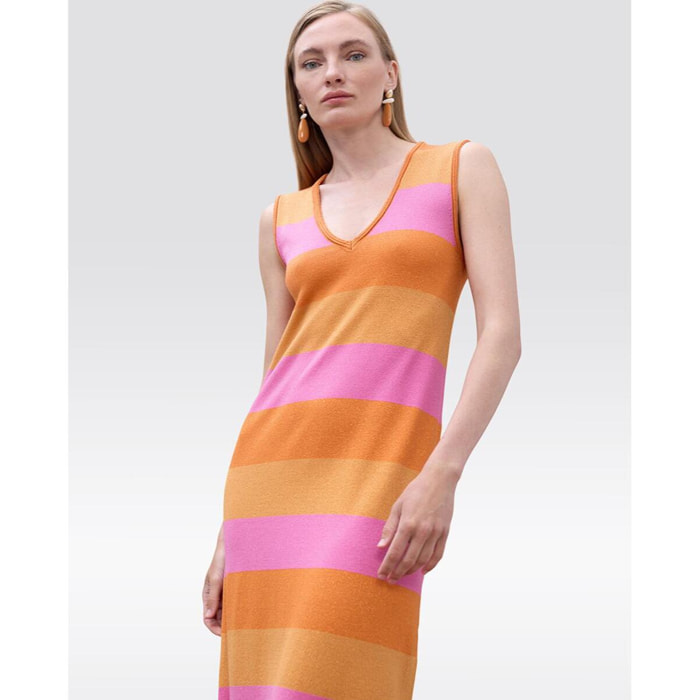 Abito in maglia a righe bicolore con lurex