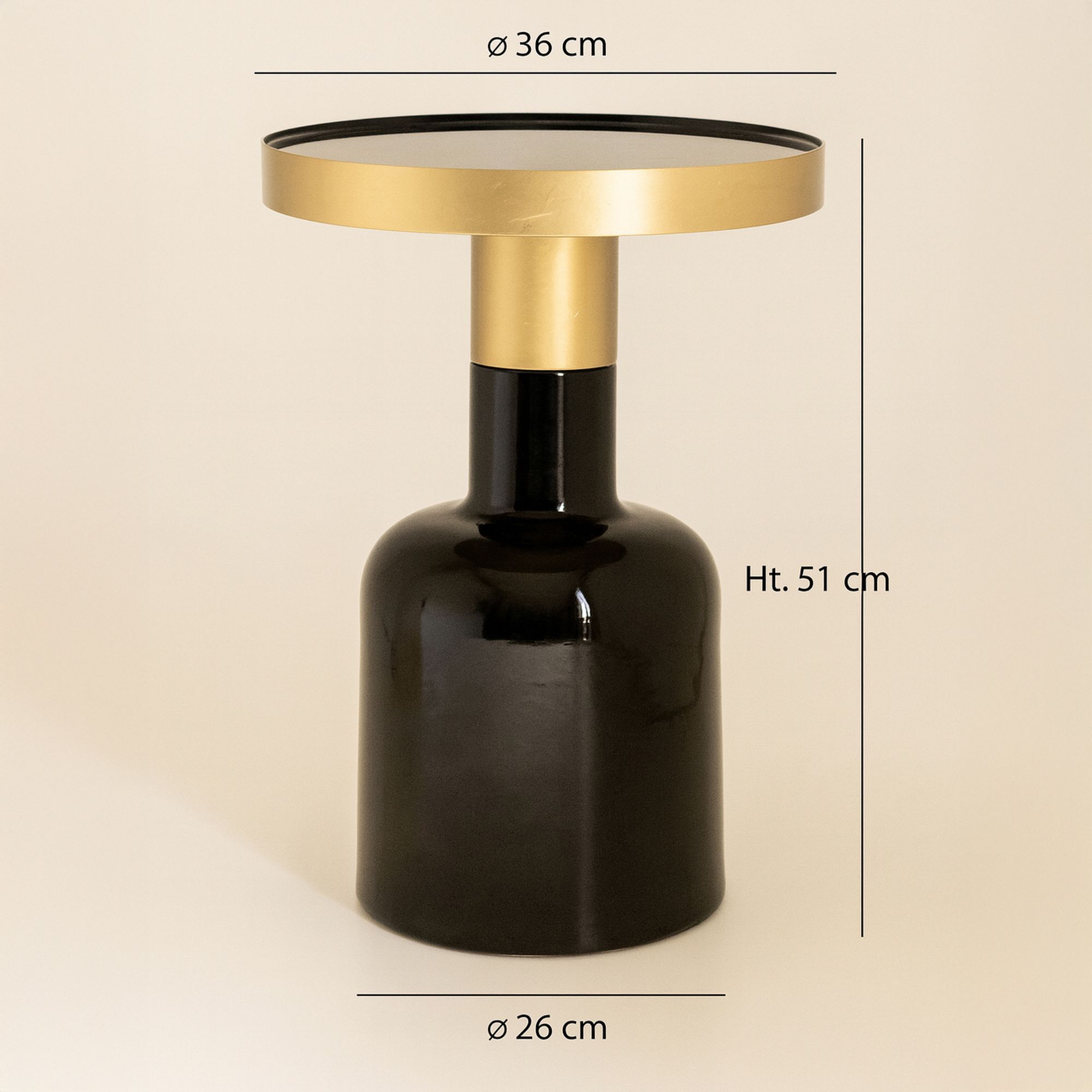 Meuble d'appoint rond en métal émaillé noir et doré PAMONA