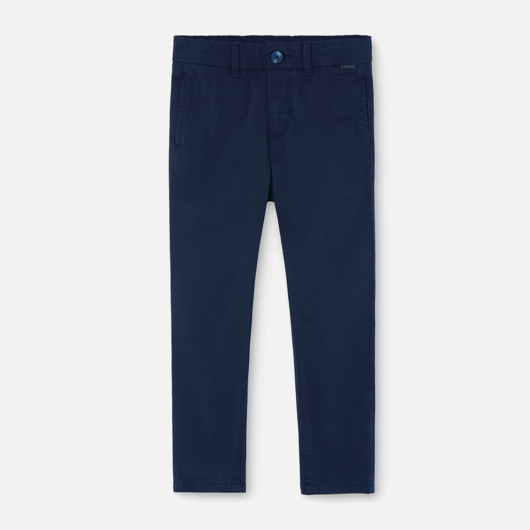 Pantalón elástico niño liso, satén, azul, cierre botón