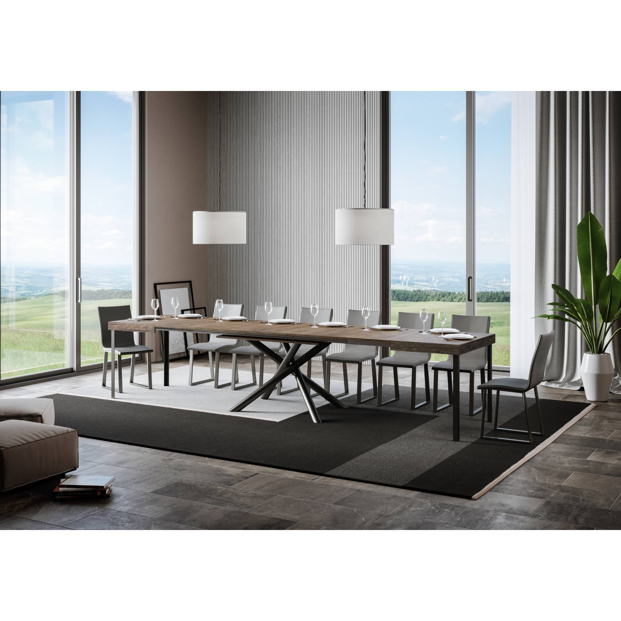 Table extensible 90x140/400 cm Famas Noyer cadre Anthracite