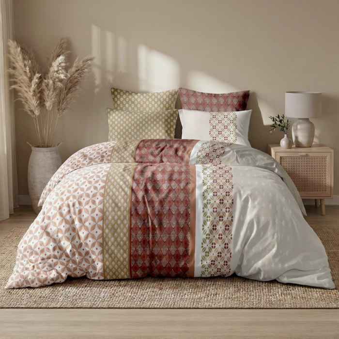 Parure housse de couette 240x220 cm imprimée orientale + 2 taies 100% Coton - RIADI