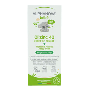 Bébé Olizinc 40  - Crème de Change Bio - Rougeurs du Siège 50G