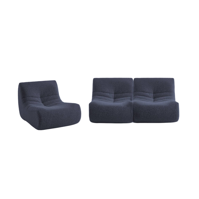 Chauffeuse tissu effet alpaca 3 places. bleu nuit. style contemporain. L 91 x P 105 x H 72cm