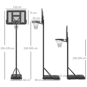 Canasta de Baloncesto de Exterior 2 en 1 con Altura Ajustable 230-305 cm Aro de Baloncesto para Piscina con Soporte Canasta de Baloncesto con Ruedas Base Rellenable Negro