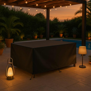 Funda rectangular para mesa de exterior en poliéster negro con bolsa de transporte