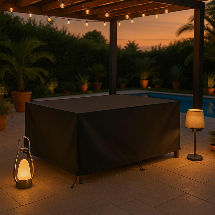 Funda rectangular para mesa de exterior en poliéster negro con bolsa de transporte