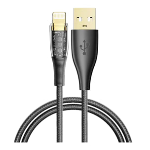 Cable USB 2.0 AM a Lightning PD20W. 1,2 metros, OD 3,5mm. Con luz LED.