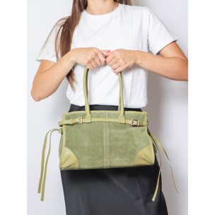 Borsa a spalla da donna Made in Italy - Modello Novara Ultra - Pelle scamosciata - 31.5 x 20.0 x 14.0 cm