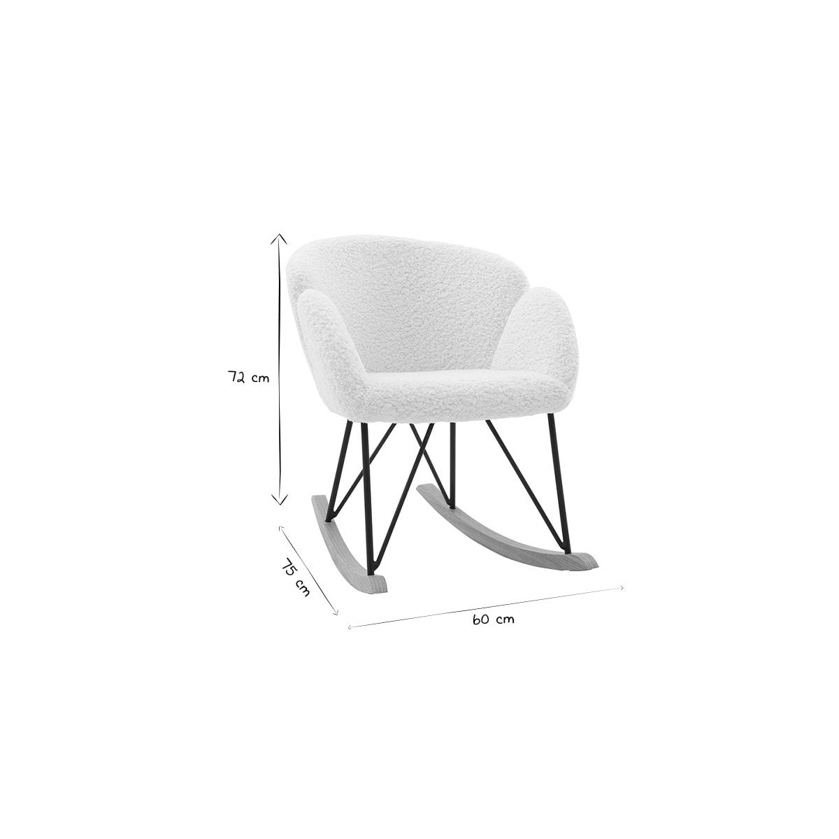 Rocking chair en tissu effet peau de mouton blanc, métal noir et bois clair RHAPSODY