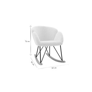 Rocking chair en tissu effet peau de mouton blanc, métal noir et bois clair RHAPSODY