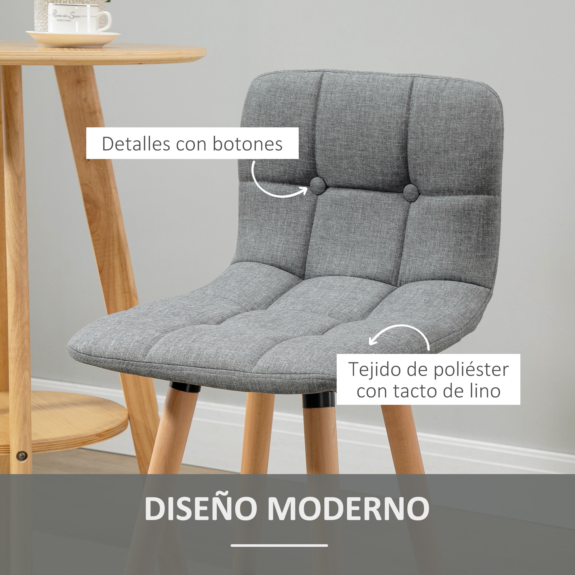 Juego de 2 Taburetes de Bar, Taburetes Altos de Cocina con Respaldo, Reposapiés, Patas de Madera, Estilo Moderno, Sillas Altas para Comedor, Salón, Bistró, Gris